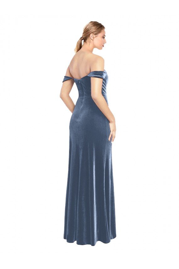 Draped Sleeves Wide Scoop Neck Off the Shoulder Velvet Bridesmaid Dress / Prom Dress Bristol