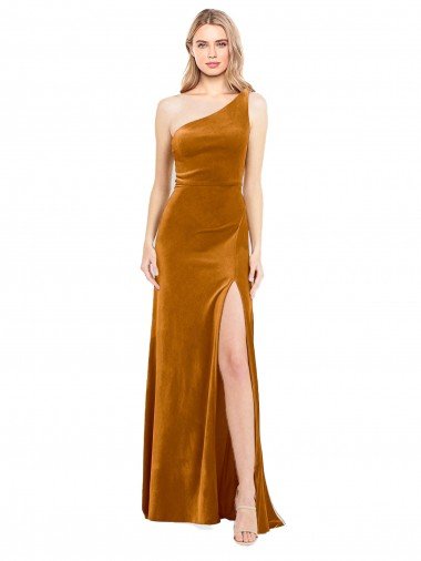 Sleek One Shoulder Long Formal Velvet Bridesmaid Dress / Prom Dress Bristol