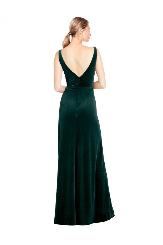 Sleek V-Neck Long Formal Velvet Bridesmaid Dress / Prom Dress with Side Slit Bristol