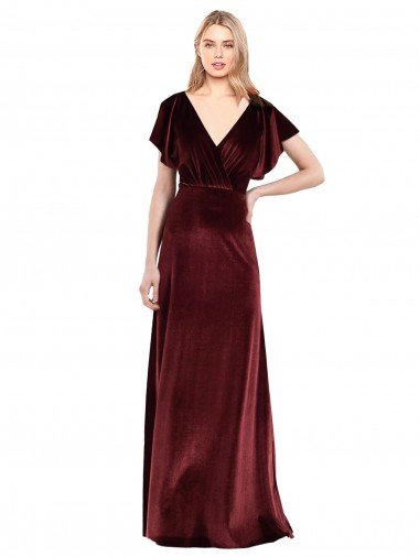 Flutter Sleeves Open Back Long Velvet Bridesmaid Dress / Prom Dress Bristol