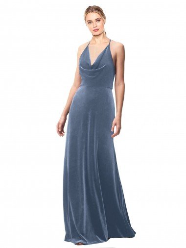 Halter Cowl Neck Long A-Line Velvet Bridesmaid Dress / Prom Dress with Keyhole Back Bristol