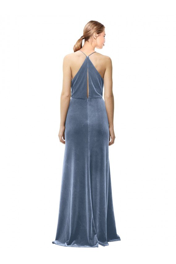 Halter Cowl Neck Long A-Line Velvet Bridesmaid Dress / Prom Dress with Keyhole Back Bristol