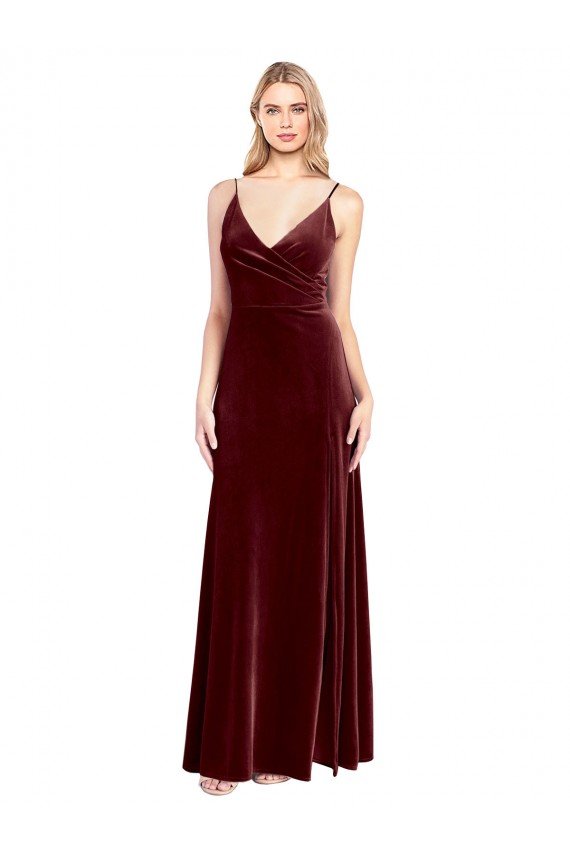 Faux Surplice Neckline Slim A-Line Long Velvet Bridesmaid Dress / Prom Dress Bristol