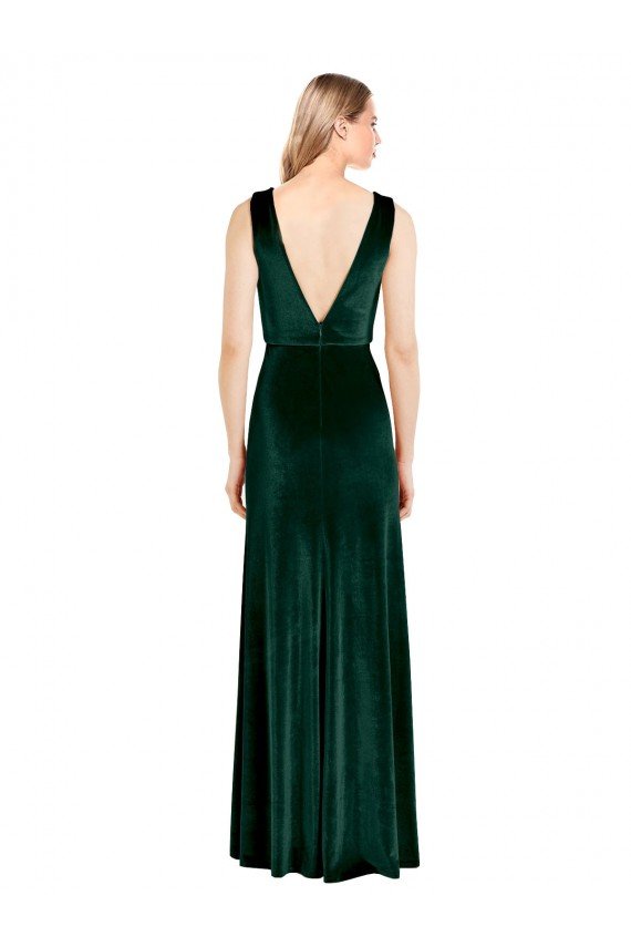 Daring Deep V-Neck Long Full Length Formal Velvet Bridesmaid Dress / Prom Dress Bristol