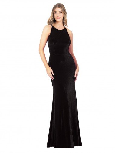 Vintage Velvet High Neck Formal Bridesmaid Dress / Prom Dress with Strappy Back Bristol