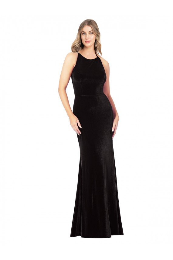 Vintage Velvet High Neck Formal Bridesmaid Dress / Prom Dress with Strappy Back Bristol