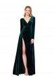 Deep V-Neck Long Sleeves Formal Velvet Bridesmaid Dress / Prom Dress with High Side Split Bristol