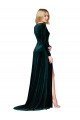 Deep V-Neck Long Sleeves Formal Velvet Bridesmaid Dress / Prom Dress with High Side Split Bristol