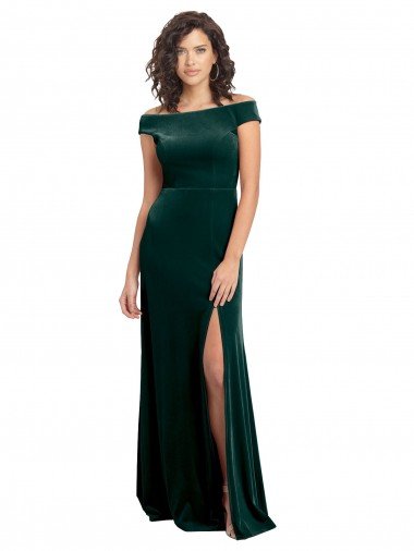 Floor Length Cap Sleeves Long Formal Velvet Bridesmaid Dress / Prom Dress with High Side Slit Bristol