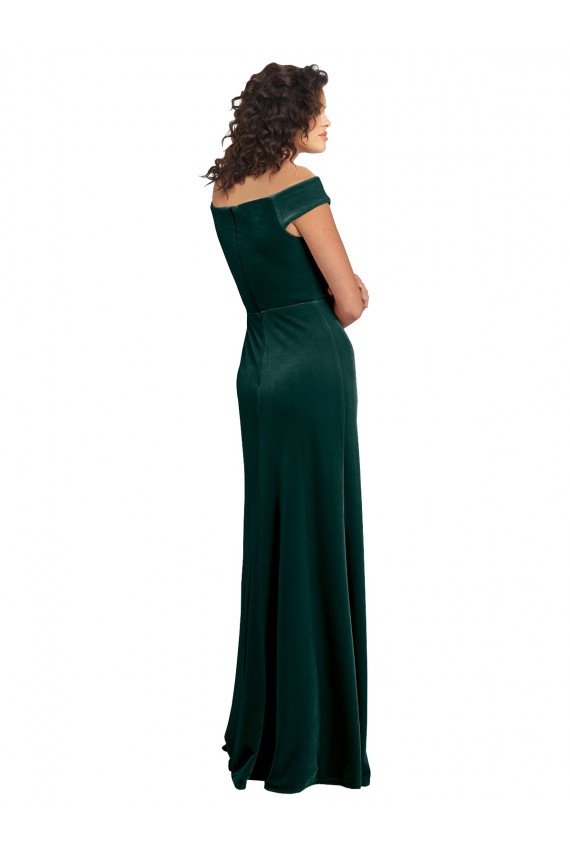 Floor Length Cap Sleeves Long Formal Velvet Bridesmaid Dress / Prom Dress with High Side Slit Bristol
