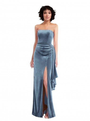 Strapless Formal Velvet Maxi Bridesmaid Dress / Prom Dress with Draped Skirt Bristol
