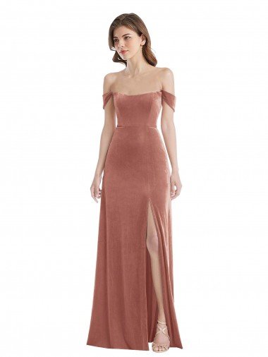 Off the Shoulder Flounce Sleeve Velvet Maxi Bridesmaid Dress / Prom Dress Bristol