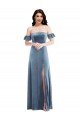 Ruffle Sleeve Off the Shoulder Velvet Maxi Bridesmaid Dress / Prom Dress Bristol