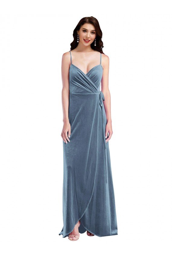 Velvet Wrap Maxi Bridesmaid Dress / Prom Dress with Pockets Bristol
