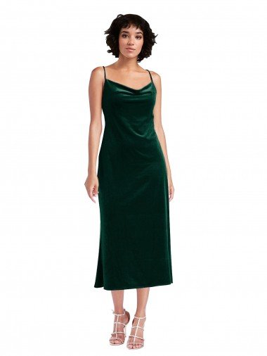 Midi Length Cowl Neck Formal Velvet Short Cocktail Slip Bridesmaid Dress / Prom Dress Bristol