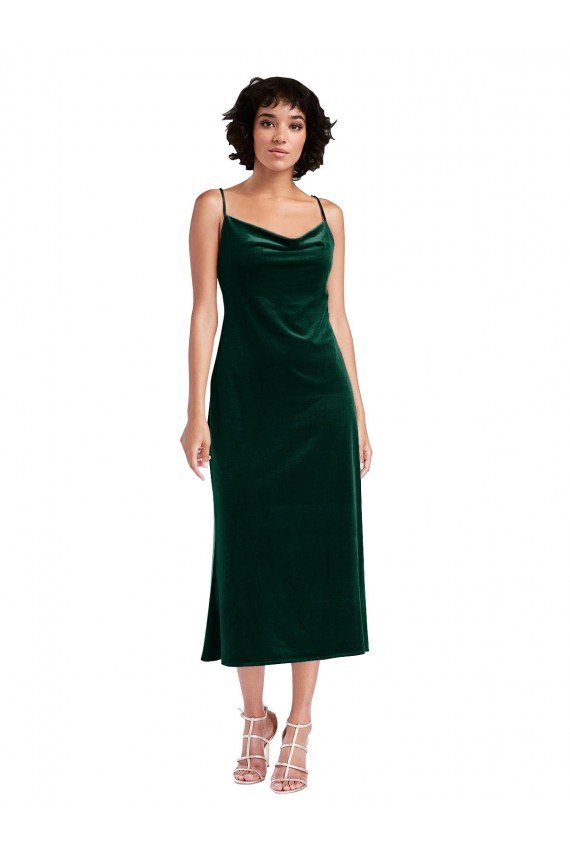 Midi Length Cowl Neck Formal Velvet Short Cocktail Slip Bridesmaid Dress / Prom Dress Bristol