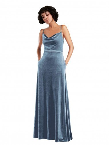 Sleek Cowl Neck Velvet Maxi Bridesmaid Dress / Prom Dress with Pockets Bristol