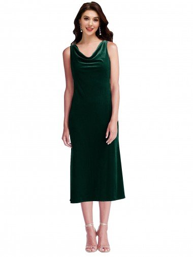Cowl Neck Velvet Midi Cocktail Length Bridesmaid Dress / Prom Dress Bristol