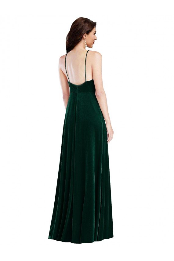 Velvet Halter Maxi Bridesmaid Dress / Prom Dress with Front Slit Bristol