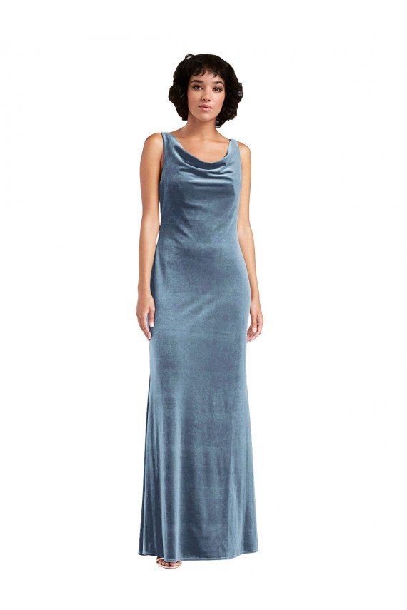 Floor Length Cowl Neck Long Stretch Velvet Maxi Bridesmaid Dress / Prom Dress Bristol
