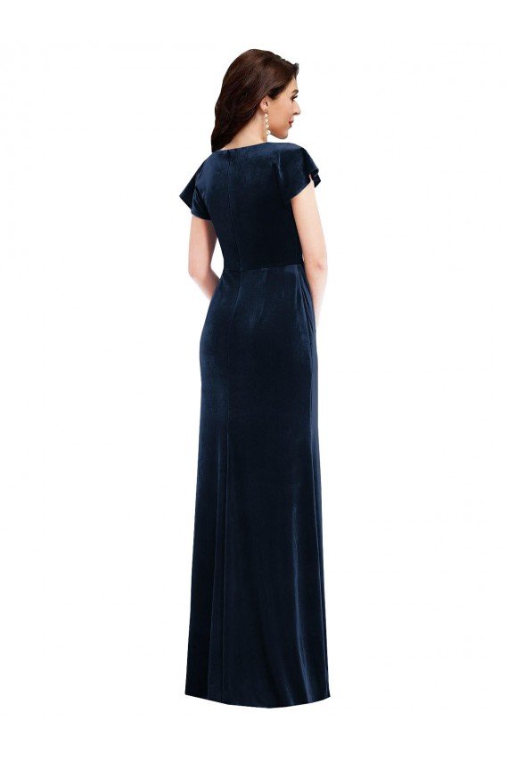 Flutter Sleeve Wrap Bodice Formal Velvet Maxi Bridesmaid Dress / Prom Dress with Pockets Bristol