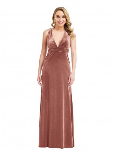 Plunging Neckline Formal Velvet Maxi Bridesmaid Dress / Prom Dress with Criss Cross Open Back Bristol