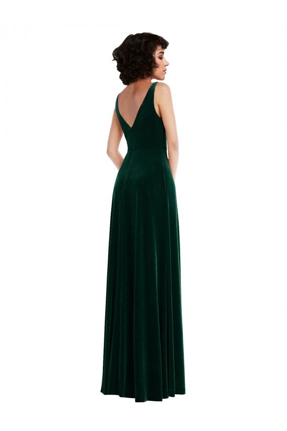 Floor Length Velvet Maxi Bridesmaid Dress / Prom Dress with Shirred Bodice and Front Slit Bristol