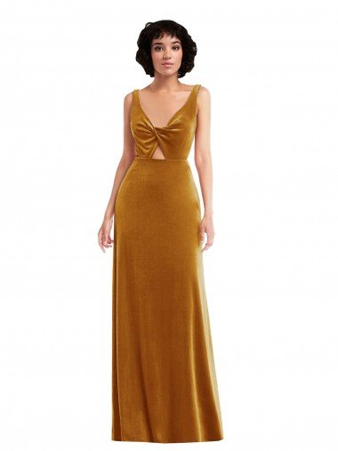 Twist Front Cutout Velvet Maxi Bridesmaid Dress / Prom Dress with Pockets Bristol