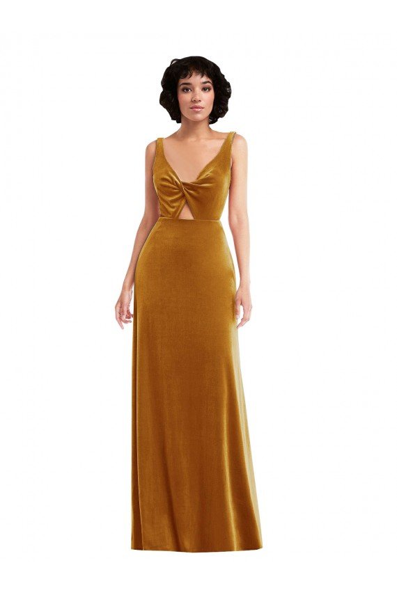 Twist Front Cutout Velvet Maxi Bridesmaid Dress / Prom Dress with Pockets Bristol