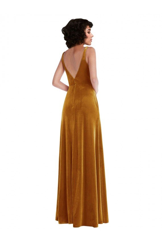 Twist Front Cutout Velvet Maxi Bridesmaid Dress / Prom Dress with Pockets Bristol