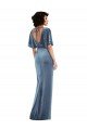 Flutter Sleeve Open Back Velvet Maxi Bridesmaid Dress / Prom Dress with Draped Wrap Skirt Bristol