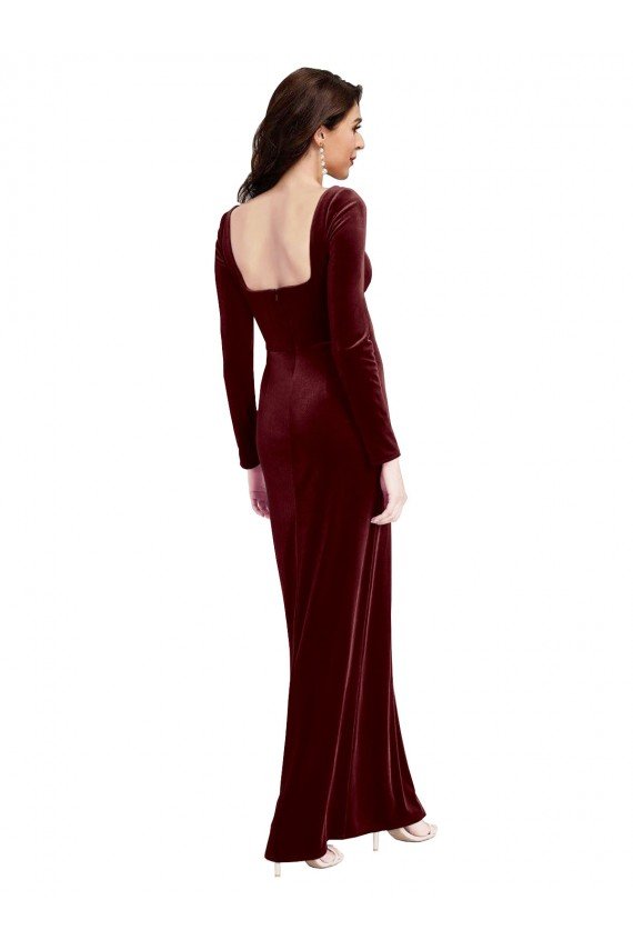 Sleek Square Neck Spaghetti Straps Velvet Bridesmaid Dress / Prom Dress with Side Slit Bristol