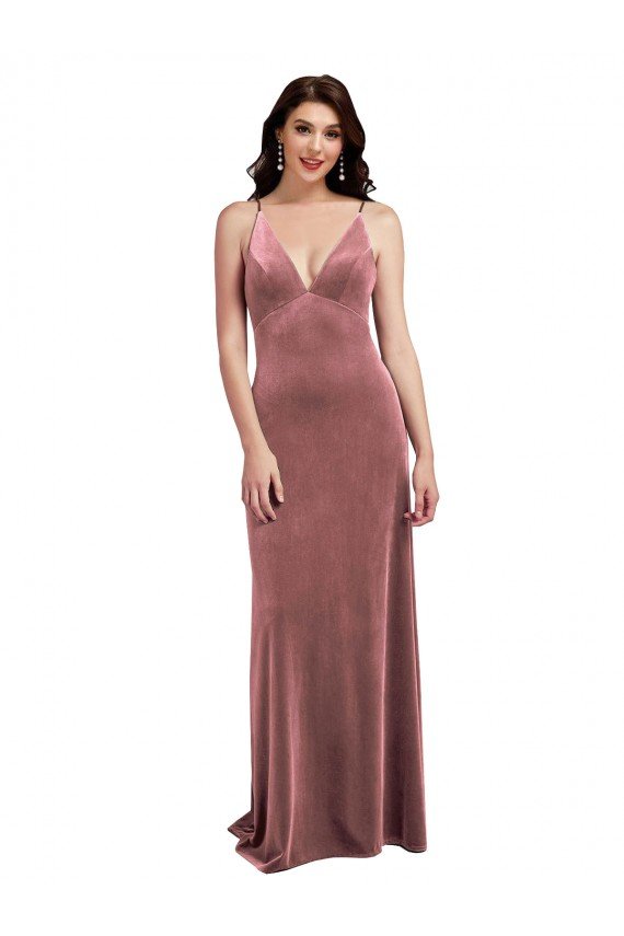 Low Scoop Back Long V-Neck Formal Velvet Slip Bridesmaid Dress / Prom Dress Bristol