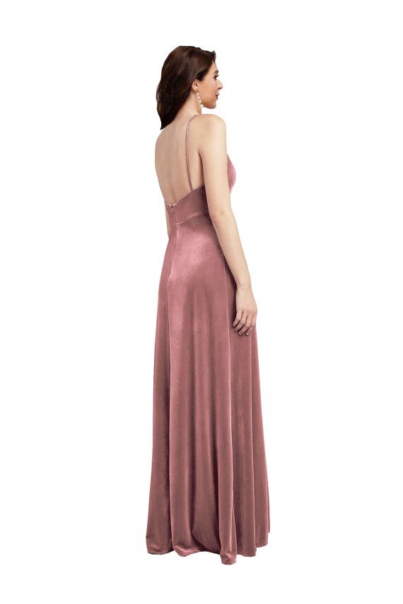 Low Scoop Back Long V-Neck Formal Velvet Slip Bridesmaid Dress / Prom Dress Bristol