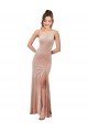 One Shoulder Formal Stretch Velvet Bridesmaid Dress / Prom Dress with Front Slit Bristol