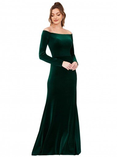 Off the Shoulder Long Sleeves Formal Stretch Velvet Bridesmaid Dress / Prom Dress Bristol