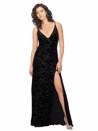 V-Neck Cowl Back Floral Velvet Bridesmaid Dress with Front Slit and Deep V-Neck Bristol