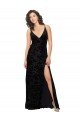 V-Neck Cowl Back Floral Velvet Bridesmaid Dress with Front Slit and Deep V-Neck Bristol