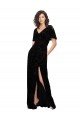 Split Sleeves V-Neck Floral Velvet Bridesmaid Dress with Front Slit Bristol