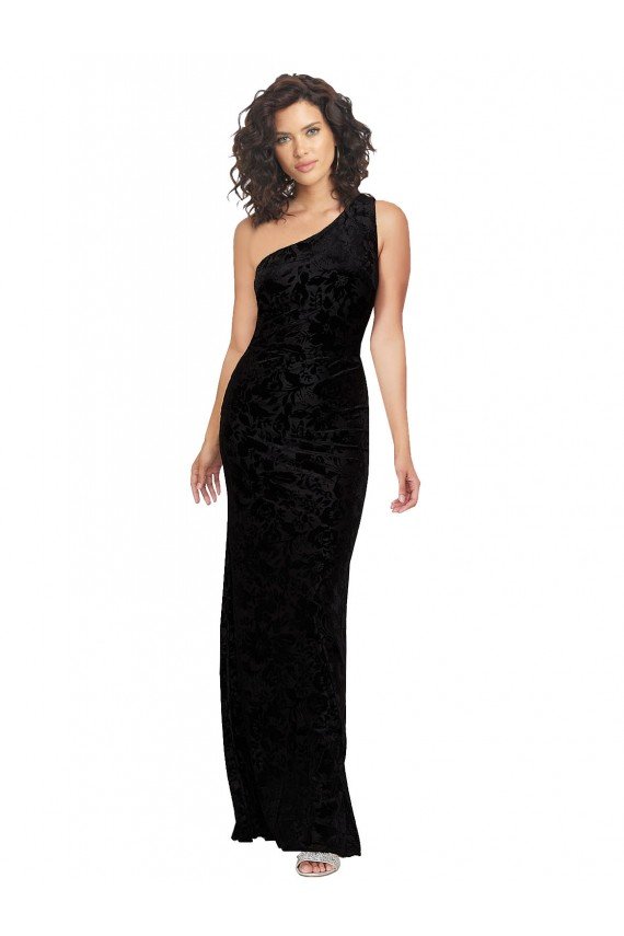 One Shoulder Long Sheath Sleeveless Floral Velvet Bridesmaid Dress Bristol
