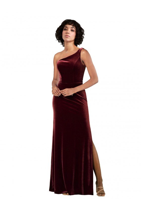 Formal One Shoulder Floor-Length Velvet Bridesmaid Dress / Prom Dress Bristol