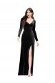 Long Sleeves Formal Velvet Bridesmaid Dress / Prom Dress with V-Neckline and Thigh Slit Bristol