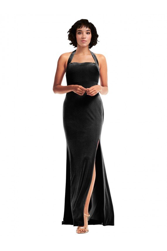Empire Waist Formal Stretch Velvet Bridesmaid Dress / Prom Dress with Halter Strap Bristol
