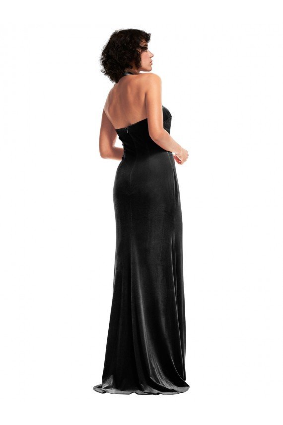 Empire Waist Formal Stretch Velvet Bridesmaid Dress / Prom Dress with Halter Strap Bristol