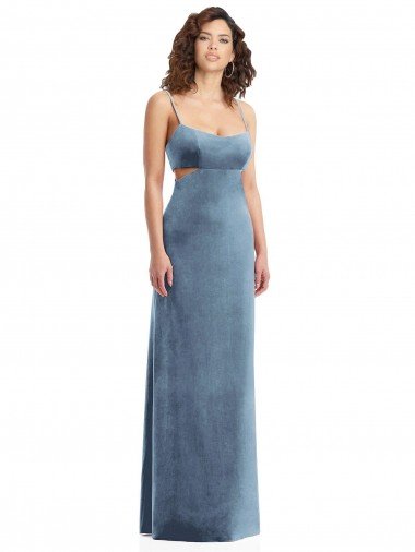Spaghetti Strap Long Full Length Formal Velvet Maxi Bridesmaid Dress / Prom Dress Bristol