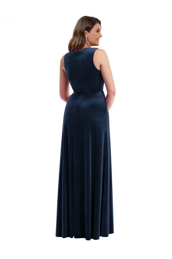 Deep V-Neck Sleeveless Formal Velvet Maxi Bridesmaid Dress / Prom Dress with Pockets Bristol