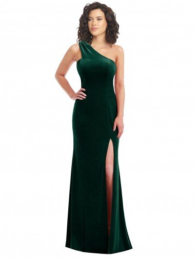 One Shoulder Velvet Trumpet Bridesmaid Dress / Prom Dress with Front Slit Bristol