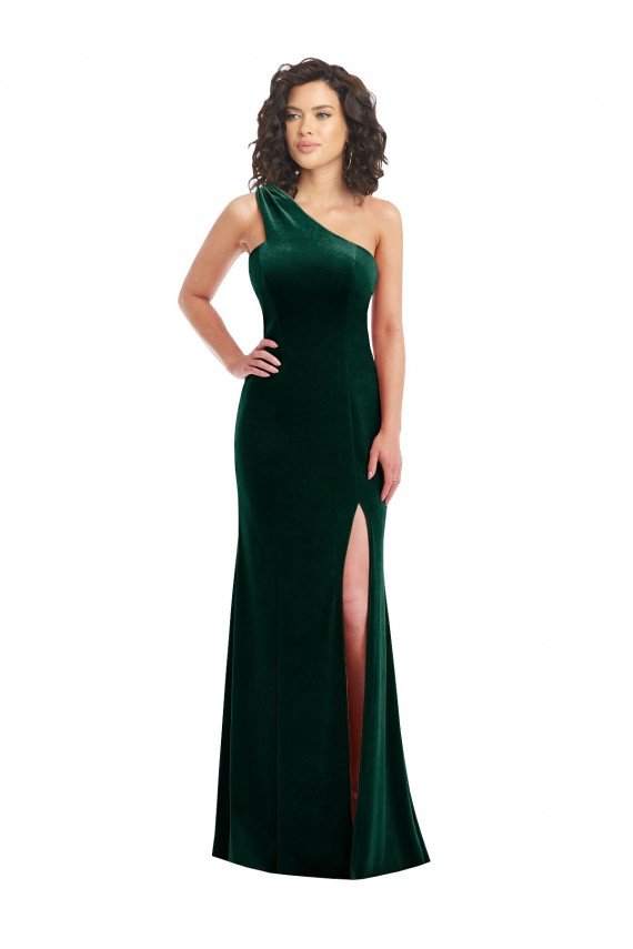 One Shoulder Velvet Trumpet Bridesmaid Dress / Prom Dress with Front Slit Bristol