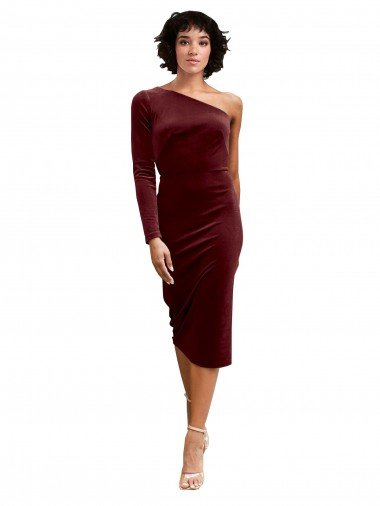 One Shoulder Fitted Short Midi Length Velvet Bridesmaid Dress / Prom Dress Bristol