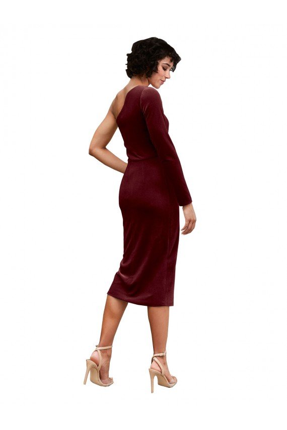 One Shoulder Fitted Short Midi Length Velvet Bridesmaid Dress / Prom Dress Bristol